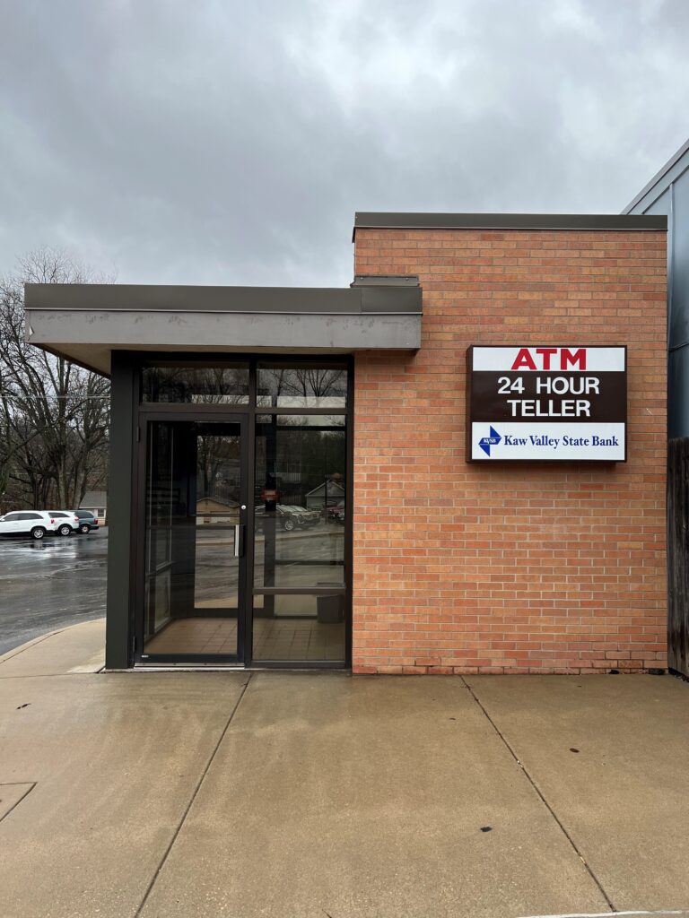 Kaw Valley state bank's atm location in the building on main street